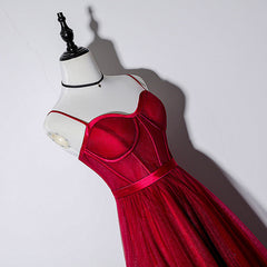 Lovely Dark Red Sweetheart Tulle Prom Dresses, Wine Red Evening Dresses Homecoming Dresses