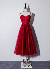 Lovely Dark Red Sweetheart Tulle Prom Dresses, Wine Red Evening Dresses Homecoming Dresses