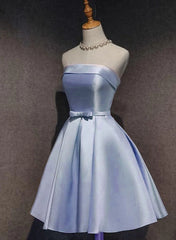 Lovely Light Blue Satin Knee Length Homecoming Dresses, Blue Short Party Dresses