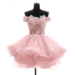 Lovely Off Shoulder Organza and Lace Sweetheart Prom Dresses, Homecoming Dresses