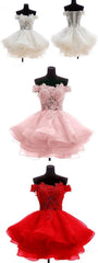 Lovely Off Shoulder Organza and Lace Sweetheart Prom Dresses, Homecoming Dresses