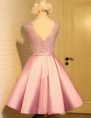 Lovely Pink Satin and Lace Homecoming Dresses, Lovely Formal Dresses