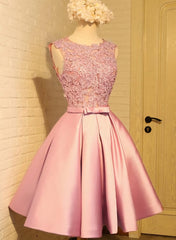 Lovely Pink Satin and Lace Homecoming Dresses, Lovely Formal Dresses