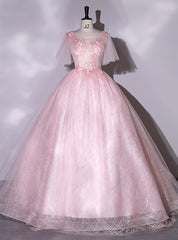 Lovely Pink Tulle Appliques Quinceanera Dress