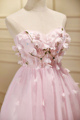 Lovely Pink Tulle with Flowers Short Party Dresses, Pink Tulle Homecoming Dresses