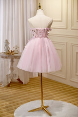 Lovely Pink Tulle with Flowers Short Party Dresses, Pink Tulle Homecoming Dresses