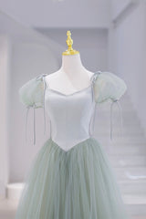 Lovely Tulle Floor Length Prom Dresses, A-Line Short Sleeve Evening Party Dresses