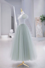 Lovely Tulle Floor Length Prom Dresses, A-Line Short Sleeve Evening Party Dresses