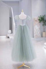 Lovely Tulle Floor Length Prom Dresses, A-Line Short Sleeve Evening Party Dresses