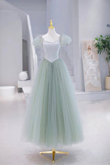 Lovely Tulle Floor Length Prom Dresses, A-Line Short Sleeve Evening Party Dresses