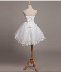 Lovely White Lace and Organza Short Graduation Dresses Prom Dresses, Short Teen Formal Dresses