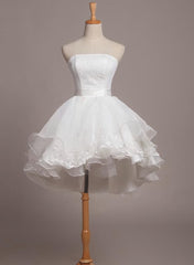 Lovely White Lace and Organza Short Graduation Dresses Prom Dresses, Short Teen Formal Dresses