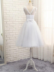 Lovely White Tulle Beaded Short Simple Wedding Party Dress, Short Bridal Dress Wedding Dress