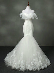 Luxurious Strapless Wedding Dresses Mermaid Real Photo Tulle With Ruffles