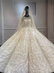 Luxury Ball Gown Dubai Sequins Beading Long Sleeve Wedding Dresses