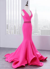 Luxury Satin Mermaid Satin V-neck Backless Prom Dresses With Beading