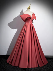 Beautiful Satin Off Shoulder Long Party Dresses, A-Line Pearl Floor Length Prom Dresses