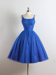 Royal Blue Spaghetti straps Tulle A-line Short Prom Dresses