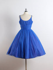 Royal Blue Spaghetti straps Tulle A-line Short Prom Dresses