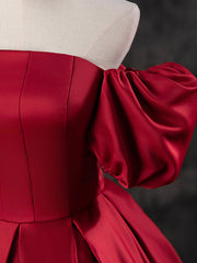 Burgundy Satin Off the Shoulder Formal Dresses, A-Line Burgundy Evening Dresses