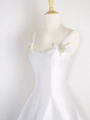 White Satin Short Prom Dresses, Simple A-Line Evening Party Dresses