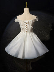 White Flowers Lace Short Prom Dresses, Lovely A-Line Evening Party Dresses