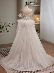 Light Champagne Tulle Long Princesse Dresses, Lovely Spaghetti Straps Evening Party Dresses