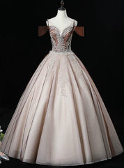 Make Your Prom a Dream Coffee Color Ball Gown Tulle See Through V-neck Quinceanera Dresses