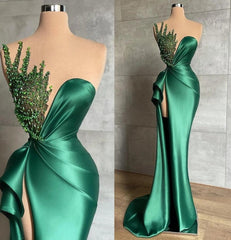 Mermaid Asymmetrical High Split Beaded Floor-length Sleeveless Prom Dresses