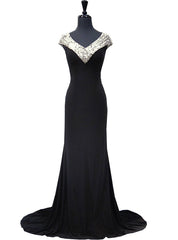 Mermaid Beaded Crystals Floor Length Black Prom Dresses