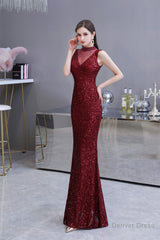 Mermaid Halter Sleeveless See-Through Sequins Floor Length Prom Dresses