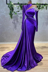 Mermaid High Neck Asymmetrical Floor-length Long Sleeve Flower Prom Dresses