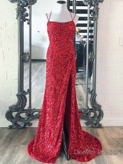 Mermaid Spaghetti Straps Long Sequins Prom Dress