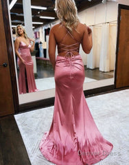 Mermaid Spaghetti Straps Satin Prom Dress with Slit