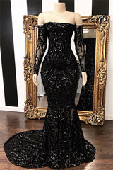 Mermaid Strapless Court Length Long Sleeve Beaded Paillette Embroidery Prom Dresses