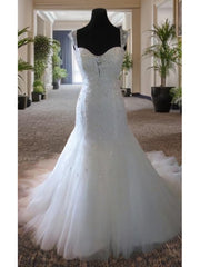 Mermaid Straps Beading Court Train Tulle Wedding Dresses