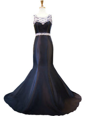 Mermaid Style Crystal Beaded Floor Length Black Prom Dresses