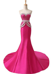 Mermaid Sweetheart Beaded Floor Length Hot Pink Prom Dresses