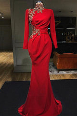 Mermaid Sweetheart Floor-length Appliques High Split Long Sleeve Prom Dresses