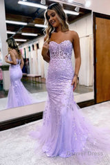 Mermaid Sweetheart Neck Lace Long Prom Dress With Appliques