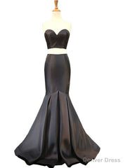 Mermaid Sweetheart Sleeveless Floor Length Black Satin Prom Dress