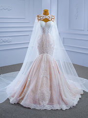 Mermaid Tulle Lace Appliques Sweetheart Wedding Dresses With Shawl