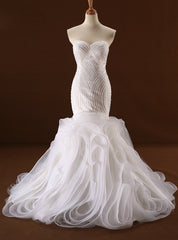 Mermaid White Tulle Sweetheart Beading Wedding Dress