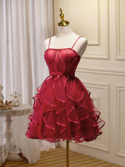 Mini/Short Burgundy Prom Dresses,  Puffy Cute Burgundy Homecoming Dresses