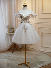 Mini/Short Light Champagne Prom Dresses, Short Puffy Homecoming Dresses