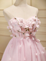 Mini/Short Pink Prom Dresses, Cute Pink Homecoming Dresses with Beading Applique