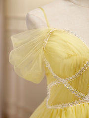 Mini/Short Yellow Prom Dresses, Yellow Cute Homecoming Dresses With Beading Lace