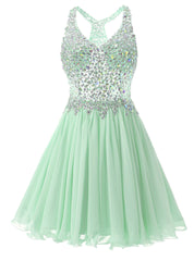 Mint Green Chiffon V-neck Homecoming Dresses