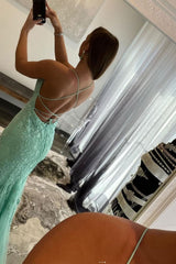 mint spaghetti straps appliques prom dress