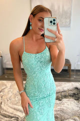 mint spaghetti straps appliques prom dress